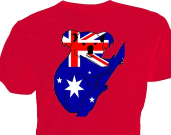 Australian Flag Koala classic round neck short sleeved T shirt choice of sizes and colours Mens/womens