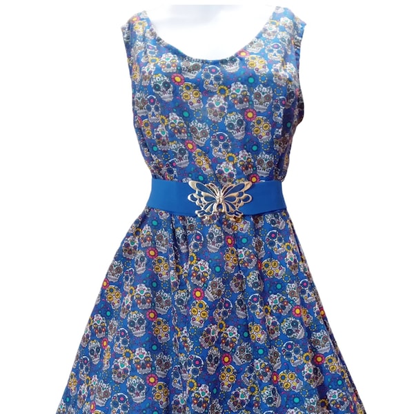 Robe circulaire rétro rockabilly vintage des années 1950, choix de tailles de crânes de sucre