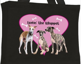 Lovin' the Whippet Dog Cotton Shopping Bag with gusset and long handles, 2 colour options