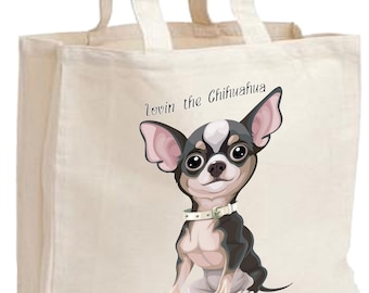 Lovin' de Chihuahua Cotton Shopping Bag met inzetstuk en lange handvatten
