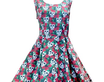 1950s Vintage Retro Rockabilly Skulls N roses dress choice of sizes 14-26