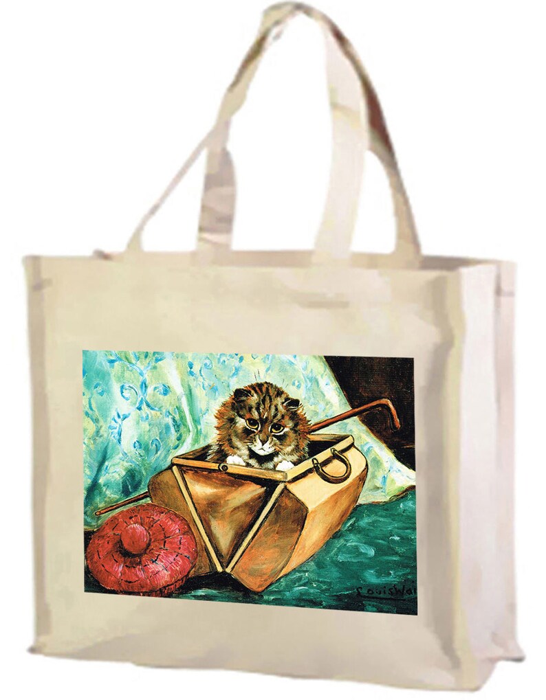Louis Wain Gladstone Cat Cotton Shopping Bag with gusset and long handles,