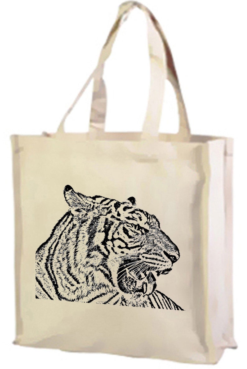 Tiger Cotton Shopping Bag with gusset and long handles,