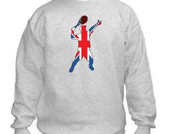 Best of British Union Jack Tennis Sweatshirt. Fleecy Lined Ribbed Cuffs and Neckmens/womens