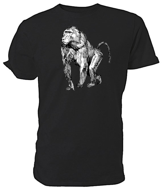 Babouin T Shirt Au Choix Tailles Et Couleurs Dessin Au Trait Noir Et Blanc