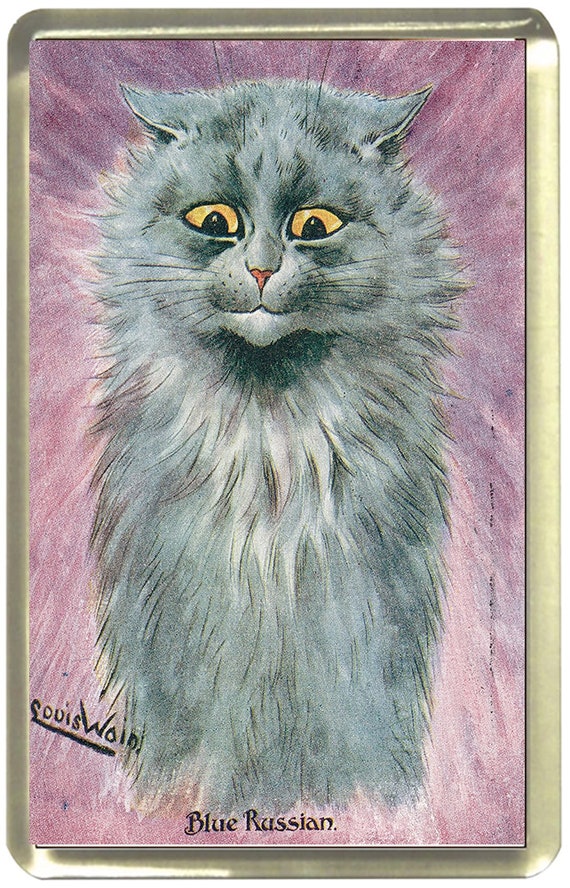 Louis Wain Blue Russian Cat Fridge Magnet 7cm By 4 5cm Etsy