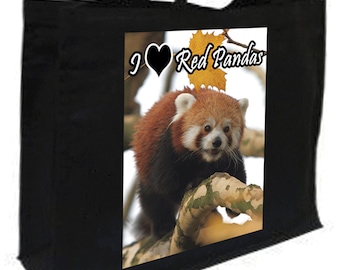 I Love Red Pandas Cotton Shopping Bag with gusset and long handles