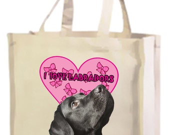 I Love Black Labradors, Cotton Shopping Bag with gusset and long handles