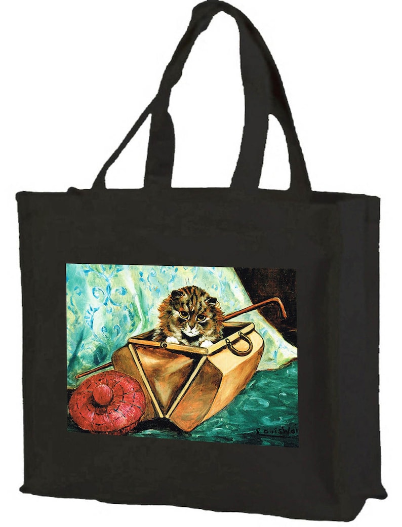 Louis Wain Gladstone Cat Cotton Shopping Bag with gusset and long handles,
