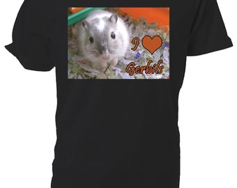 I Love Gerbils T shirt. classic round neck short sleeved choice of sizes and colours, Mens/womens
