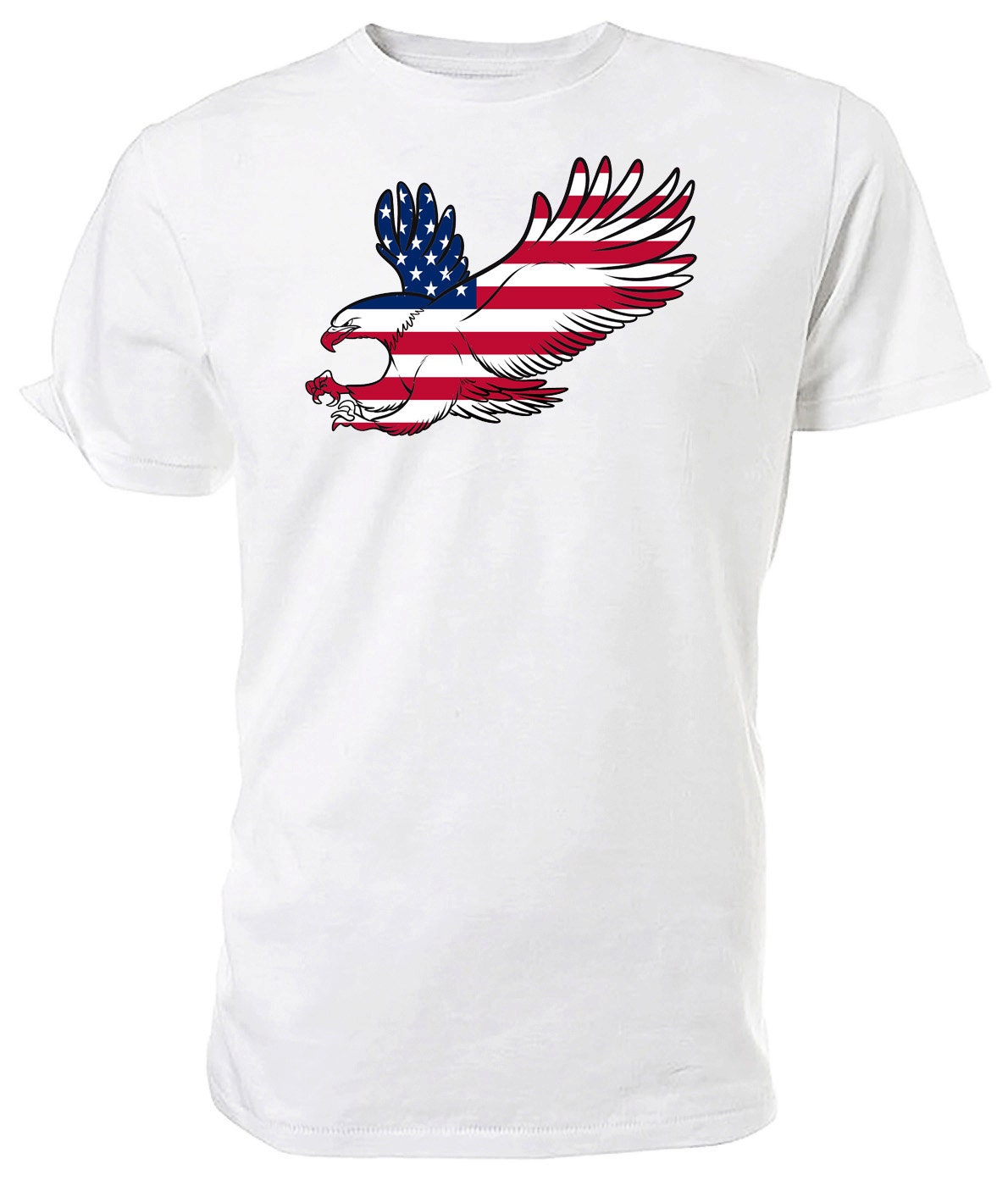 Discover American Eagle Flag T shirt. classic round neck short sleeved choice of sizes and colours Mens/womens