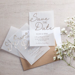 Minimal script Foiled Vellum Save the Date