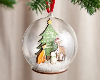 Woodland Animals Baby Details Bauble | Personalised First Christmas Glass Bauble | New Baby Gift