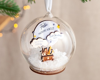 Hot Air Balloon First Christmas Baby Details Bauble | Personalised Bauble for Baby's First Christmas | Custom Tree Decoration
