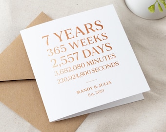 7 Years Together Foiled Copper Anniversary Card | 7th Anniversary Gift