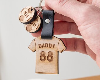 Daddy’s Team Wooden Football Shirt Keyring with Charms | Father's Day Keychain