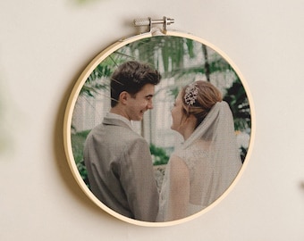 Custom Photo Linen Anniversary Hoop | Personalised 4th Anniversary Gift for Couples