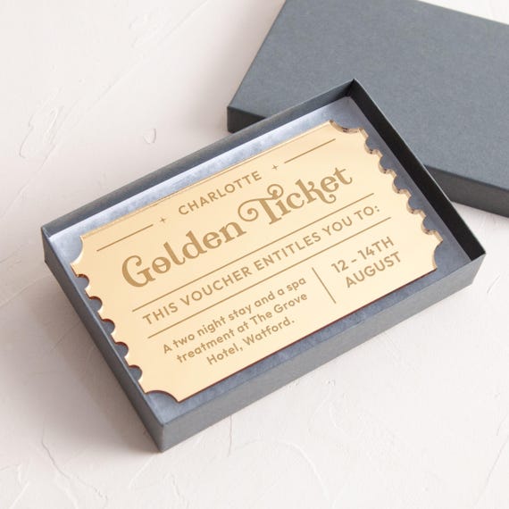 Personalised Golden Ticket Keepsake | Acrylic Gift Voucher
