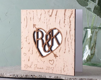 Wooden Anniversary Tree Carved Heart And Arrow Card