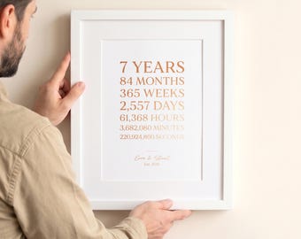 7 Years Together Foiled Copper Anniversary Timeline Print | 7th Anniversary Gift for Couples