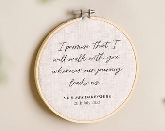 Special Lyric, Quote or Vows Snippet Cotton Anniversary Hoop | 2nd Anniversary Gift for Couples | Two Year Anniversary Embroidery Hoop Print