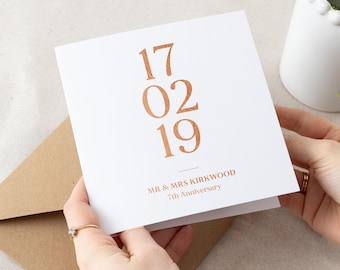 Special Date Foiled Copper Anniversary Card | 7th Anniversary