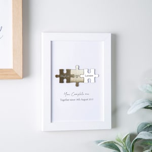 You Complete Me Couples Puzzle Print | Couples Valentine&#39;s Day Gift, For Him Her, 3D Metallic Puzzle Pieces Print for Anniversary