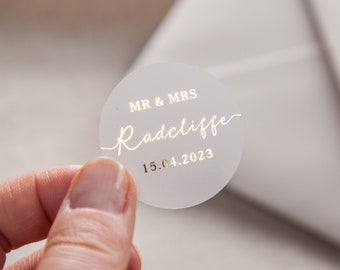 Personalised Surname Modern Foiled Wedding Stickers