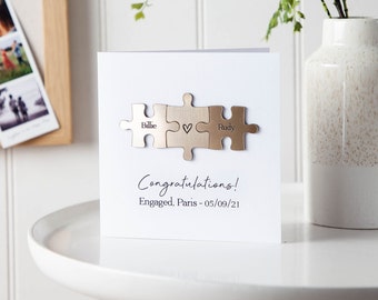 You Complete Me Metallic Puzzle Pieces Card | Couples Valentine's Day Card with Engraved Puzzle Keepsake | Engagement Card for Couples