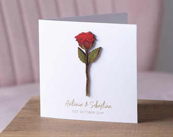 Minimal Wooden Red Rose Keepsake Card