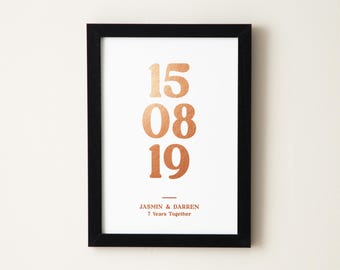 Special Date Foiled Copper Anniversary Print | 7th Anniversary Gift for Couples