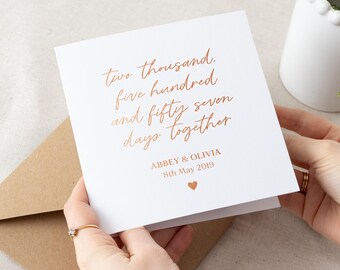 Number of Days Together Foiled Copper Anniversary Card | 7th Anniversary Gift