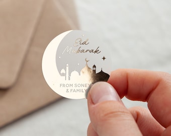 Moon Silhouette Eid Mubarak Celebration Foiled Stickers