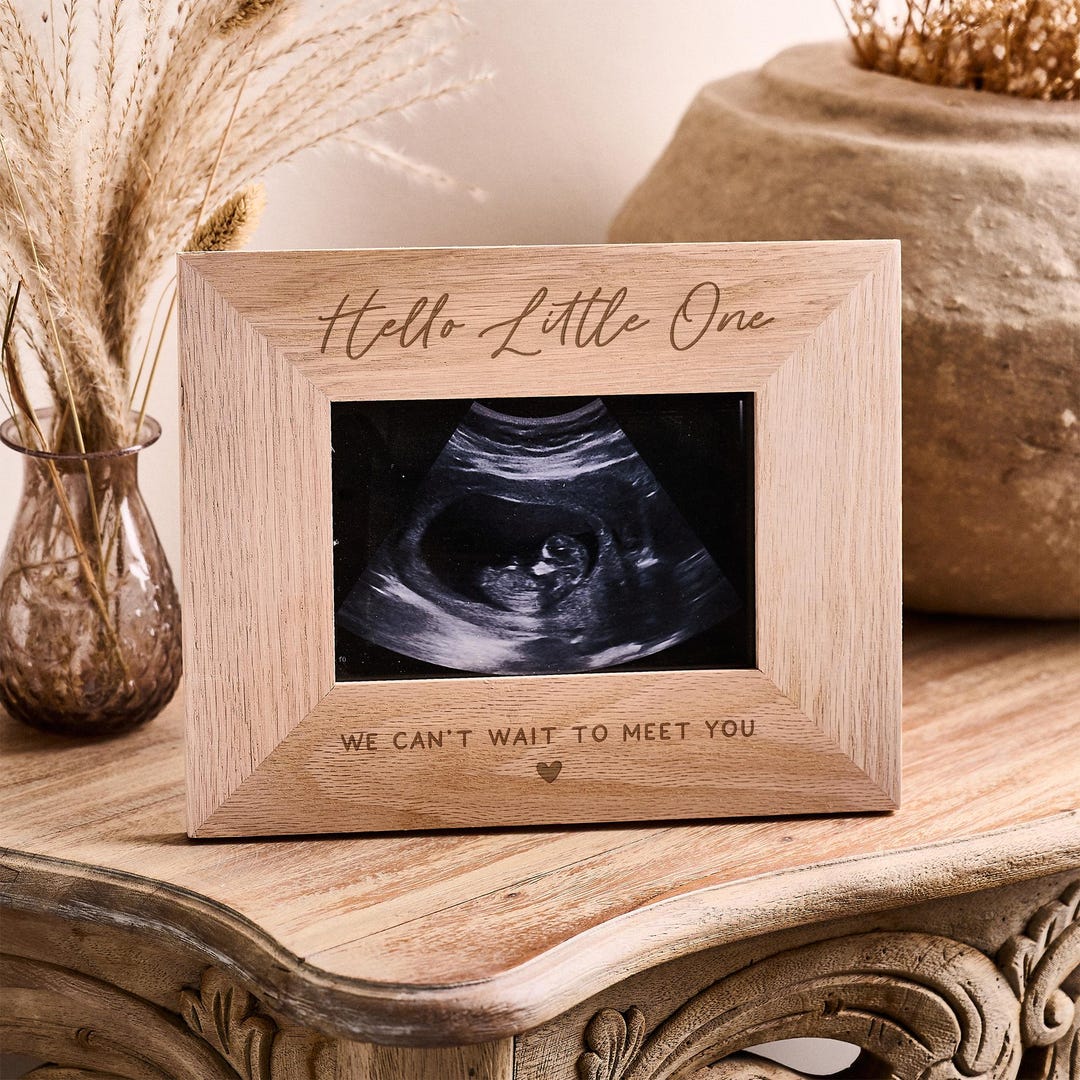 Our First Hello Photo Frame Hello Little One Baby Scan Keepsake Frame | Engraved Wooden Photo Frame ...