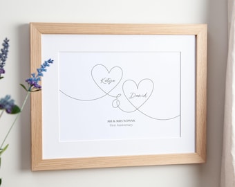 Names in Hearts Paper Anniversary Print | 1st Anniversary Gift for Couples | Paper Gift for Anniversary