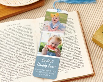 Personalised Father's Day Double Photo Bookmark | Custom Gift for Dads | Metal Bookmark