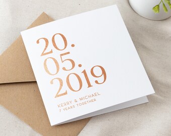 Big Date Foiled Copper Anniversary Card | 7th Anniversary Gift