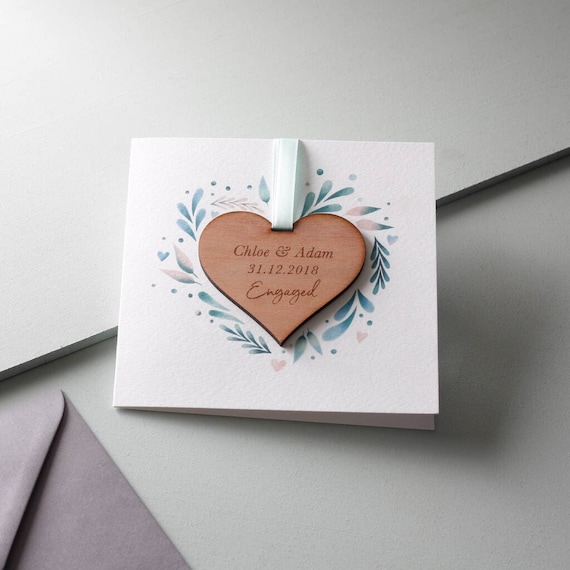 Personalised Wooden Engraved Engagement Keepsake Heart Card