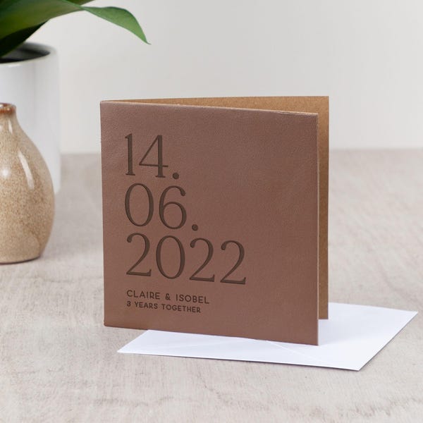 Big Date Leather Anniversary Card | 3rd Anniversary Gift | Engraved Genuine Leather
