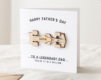 Wooden F1 Car Father's Day Card | Motorsport Card for Dad