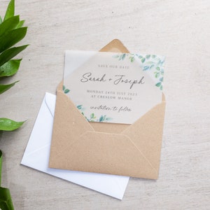 Green Eucalyptus Vellum Save the Date