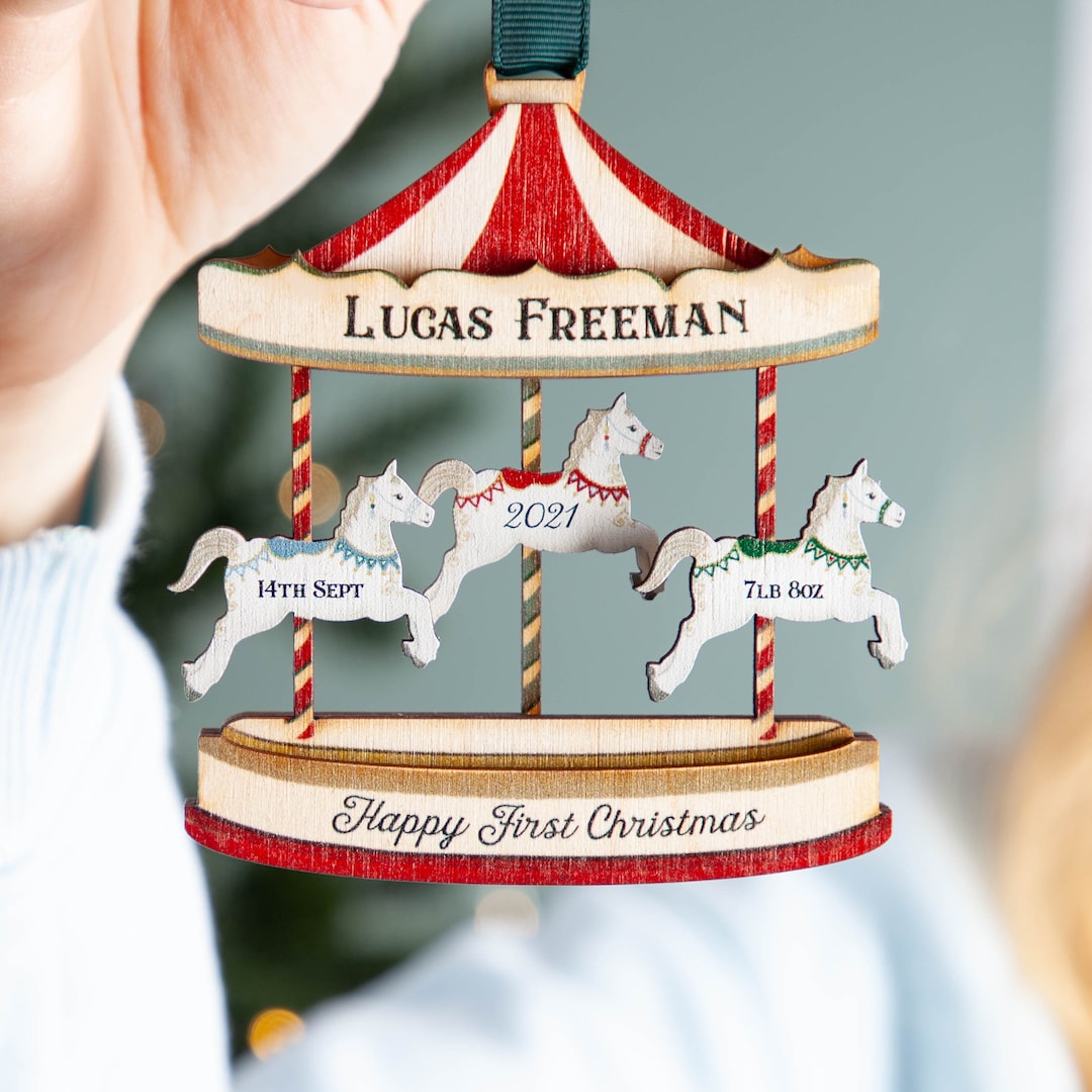 First Christmas Carousel Wooden Hanging Decoration - Etsy UK