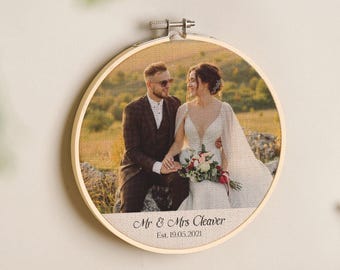 Custom Photo and Caption Linen Anniversary Hoop | 4th Anniversary Gift for Couples