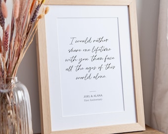 Lyric, Quote or Vows Snippet Paper Anniversary Print | 1st Anniversary Gift for Couples | Paper Gift for Anniversary