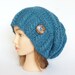 Slouchy beanie hat wool petrol blue slouch hats beanies irish handknit hat knitted hats for women adult teenager with button cool accessory