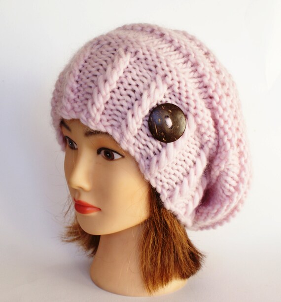 Items similar to Pastel pink slouch hat slouchy beanie chunky Knit hat ...