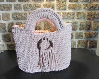 Sac panier beige rosé en trapilho