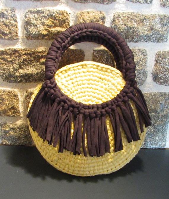 Sac rond jaune et marron en trapilho Etsy France