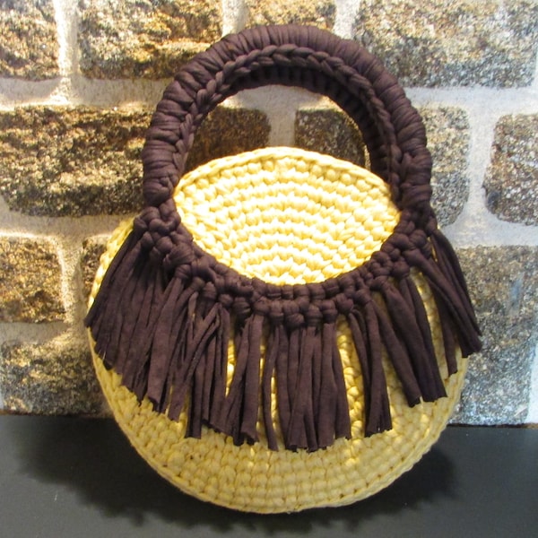 Sac rond jaune et marron en trapilho