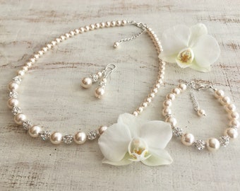 Bridal Pearl Jewelry Bridal Jewelry Set Pearl Jewelry Set Wedding Pearl Necklace Wedding Jewelry Set for Brides and Bridesmaids Swarovski